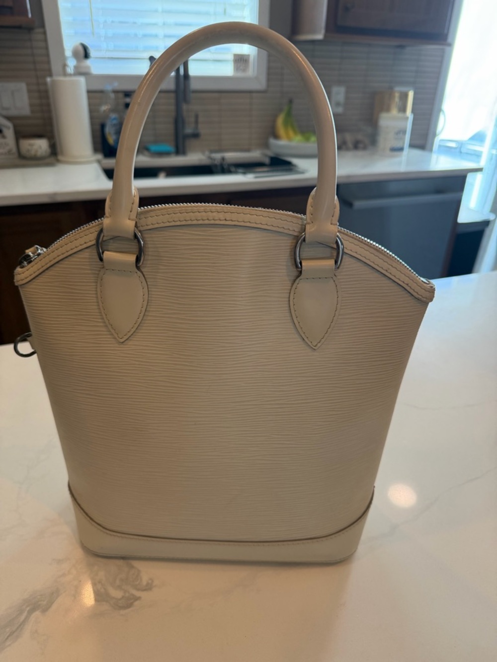 Louis Vuitton Cream Textured Top-Handle Satchel